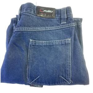 VTG Fubu The Collection Mens Cargo Carpenter Blue Denim Baggy Jeans Size 36”X32”